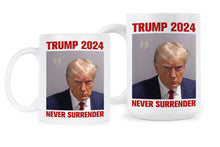 Trump 2024 Mug Never Surrender Mugshot Coffee Cup