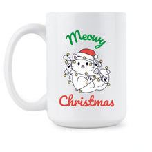 Meowy Christmas Mug Cat Coffee Cup for Xmas Cute Kitten Holiday Gift