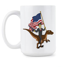 Ronald Reagan Mug Ronald Reagan Riding a Velociraptor Coffee Mug