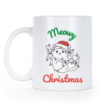 Meowy Christmas Mug Cat Coffee Cup for Xmas Cute Kitten Holiday Gift